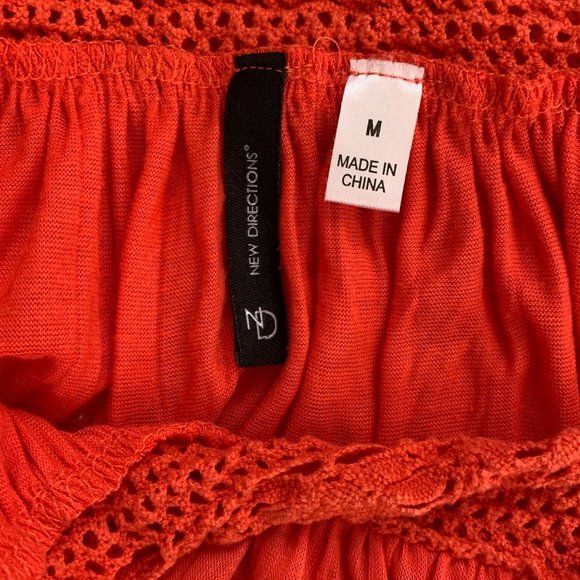 New Directions Medium Top Orange 3/4 Sleeve Crochet - Picture 4 of 6